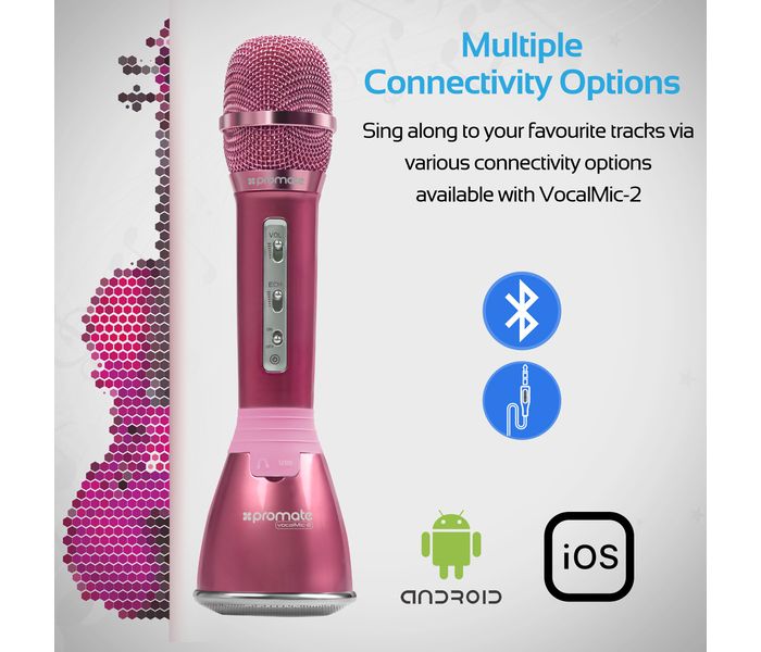 Promate VocaMic-2 Wireless MicroPhone karaoke Machine with Bluetooth Speaker, Pink - Zoom Image 6