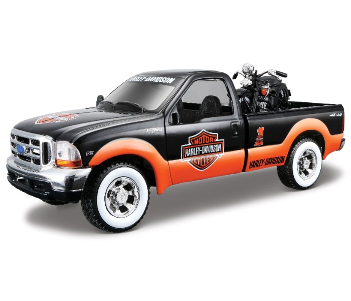 Maisto Tech 31937 1:27 SE (A) 1999 Ford F-350 Super Duty Pickup Black and Orange - Zoom Image