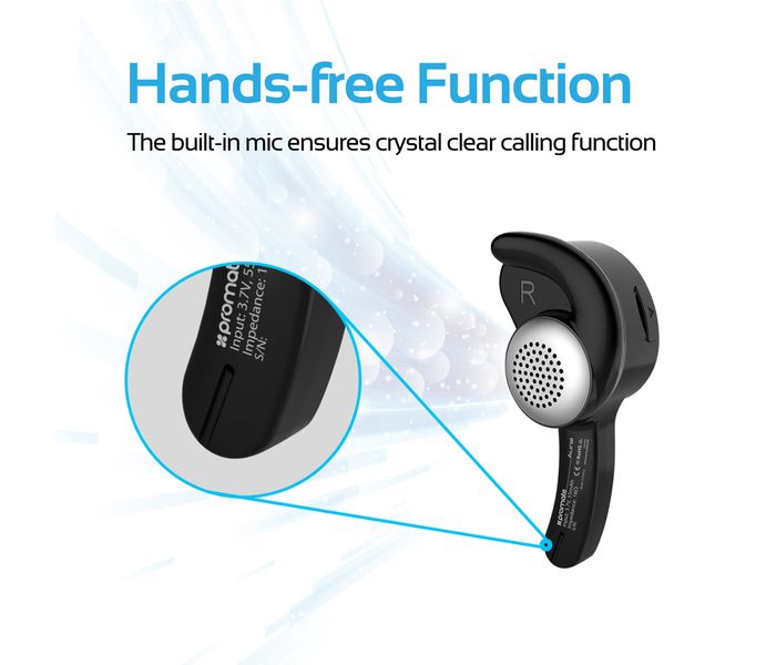 Promate Aural Lightweight Universal Wireless Mono Earphone, Black - Zoom Image 2