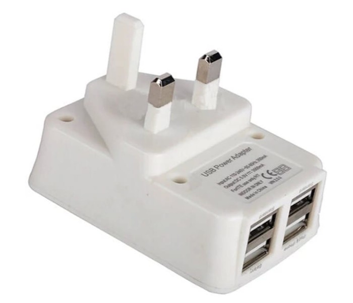 Turbo 4 USB Port Adaptive Charging UK Power Adapter With LED Light, White - Zoom Image 2