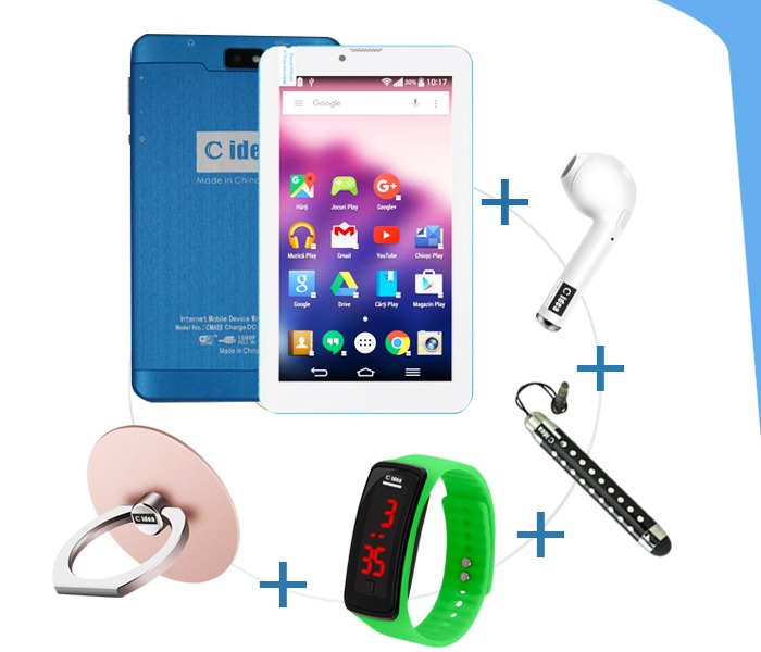 C idea CM455 7 Inch Dual Sim 1GB RAM 8GB Internal Memory Android 4G LTE Tablet With Combo of Airpod, Touch Pen, Finger Holder and LED Watch Blue - Zoom Image