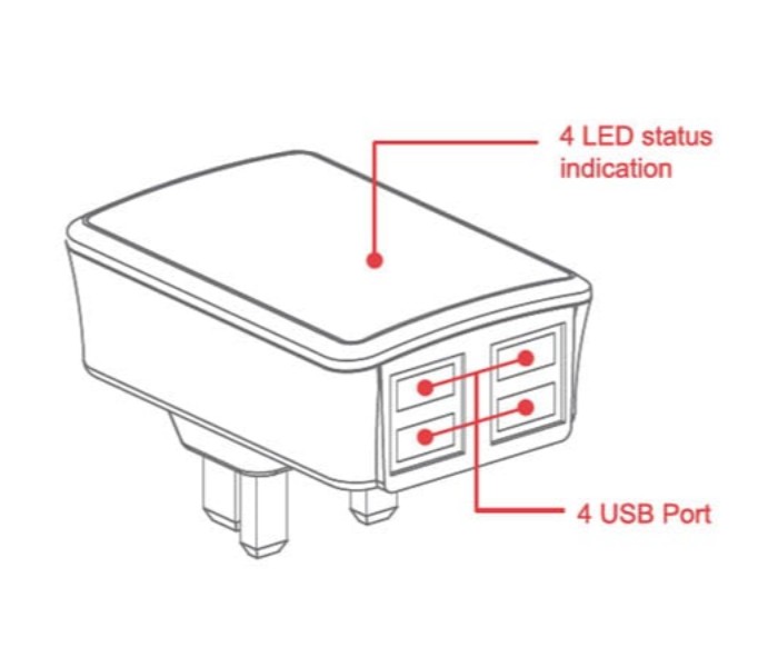 Turbo 4 USB Port Adaptive Charging UK Power Adapter With LED Light, White - Zoom Image 6