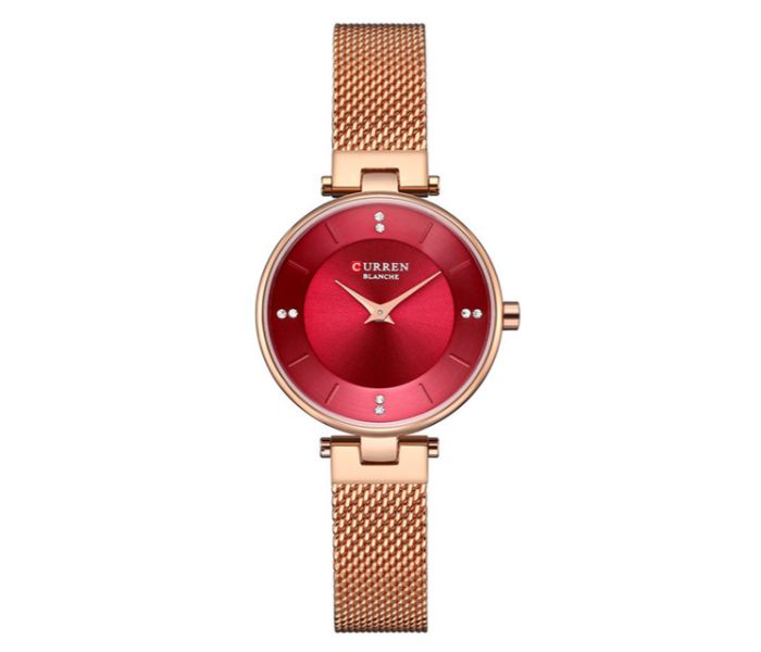 Curren 9031 Stainless Steel Analog Quartz Watch For Women Gold and Red - Zoom Image