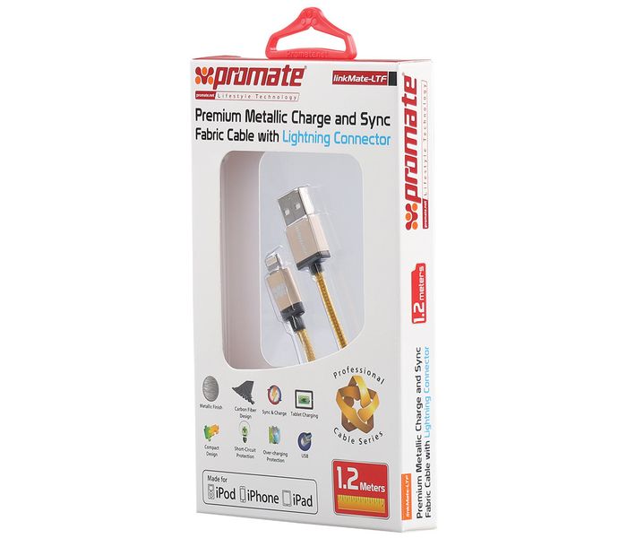 Promate LinkMate-LTF Premium Metallic Lightning Charge Cable - Gold - Zoom Image 2