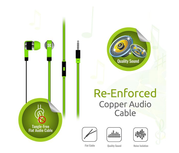 Promate Swish Universal Trendy Stereo Earphone with Noise Isolation, Green - Zoom Image 3