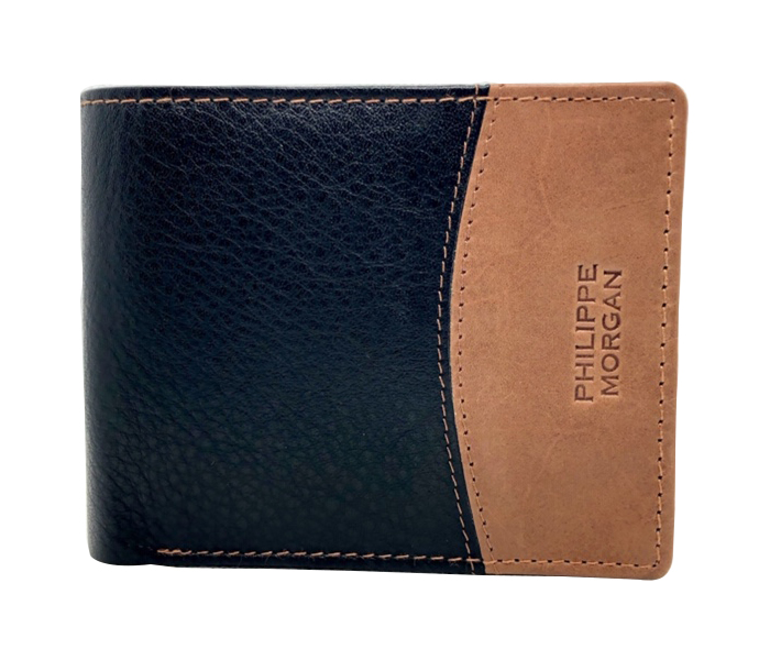 Philippe Morgan PM020 Men Leather Bifold Wallet - Black & Beige - Zoom Image 1