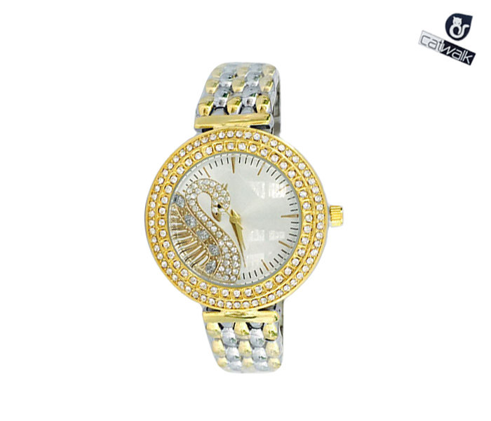 Catwalk CW-411 Genuine Quality Fashionable Cz Watch for Women - Gold & Silver - Zoom Image