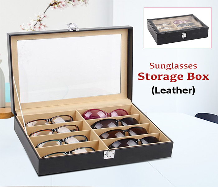 Delina - 0071 Leather Sunglasses Storage Box For 8 Sunglasses - Black - Zoom Image