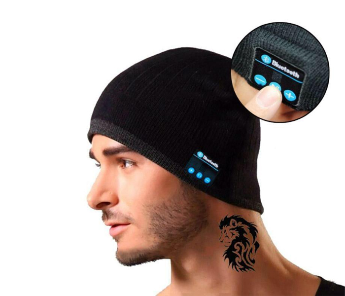 Wireless Beanie Headphone Stereo Music Headset With Winter Hat bowl Cap - Black - Zoom Image 1