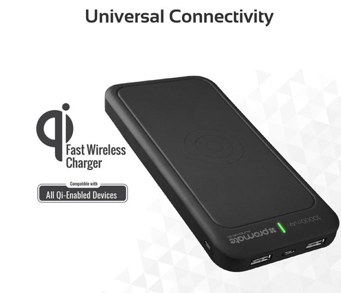 Promate AuraVolt-10 10000 mAh Portable Wireless Charger Power Bank with Type C, Black - Zoom Image 4