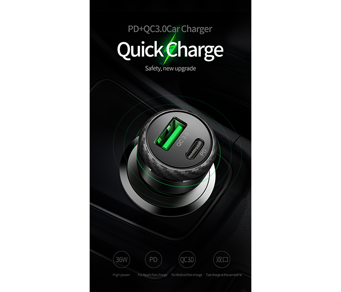 Mcdodo CC-5970 Dual USB Quick Car Charger with Type-C Port - Black - Zoom Image 4