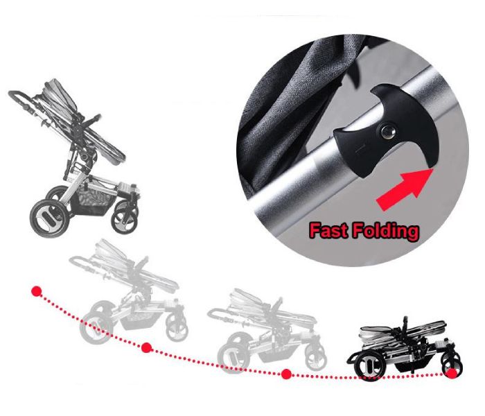 Foldable 2 In 1 Baby Stroller Newborn Carriage AR-134-1 Silver - Zoom Image 2