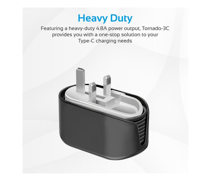 Promate Tonardo-3C.UK Heavy Duty Home Charger with USB Type C Connector, Black - Zoom Image 1