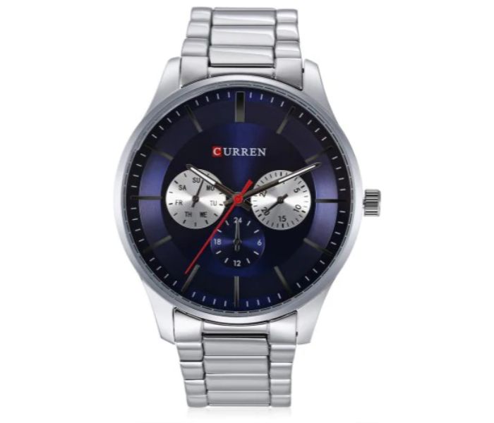 Curren 8282 Analog Quartz Watch For Men Silver and Blue - Zoom Image 2