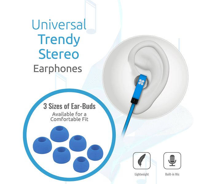 Promate Swish Universal Trendy Stereo Earphone with Noise Isolation, Blue - Zoom Image 2