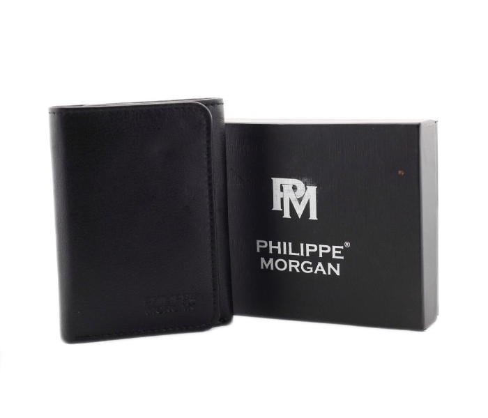 Philippe Morgan PM003 Men Leather Trifold Wallet Black - Zoom Image 1