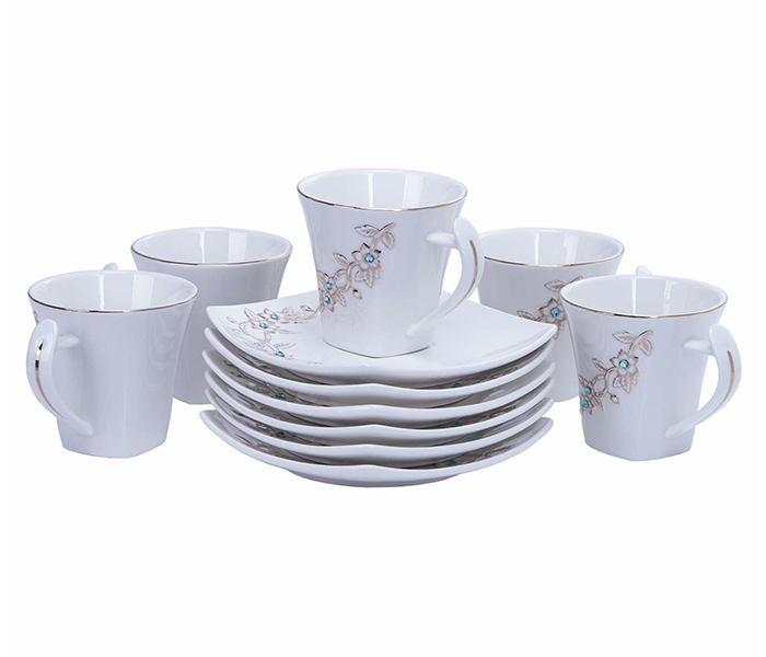 Royalford RF5728 12 Pieces New Bone China Square Cup & Saucer - White - Zoom Image 5