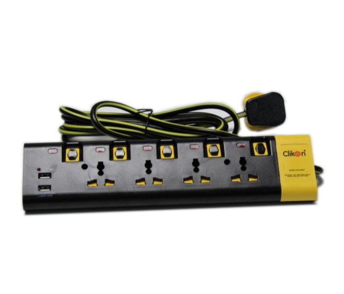 Clikon CK557-N 4 Way 3 Meter with USB Extension Black and Yellow - Zoom Image