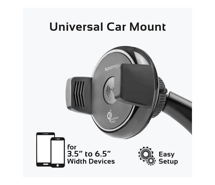 Promate AuraMount-2 Ultra Fast Qi Wireless Charging Car Mount, Black - Zoom Image 5