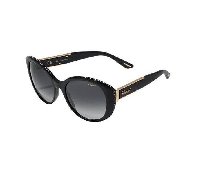 Chopard SCH191S 700Y Oval Shiny Black Frame & Smoked Grey Gradient Mirrored Sunglasses for Women - Zoom Image