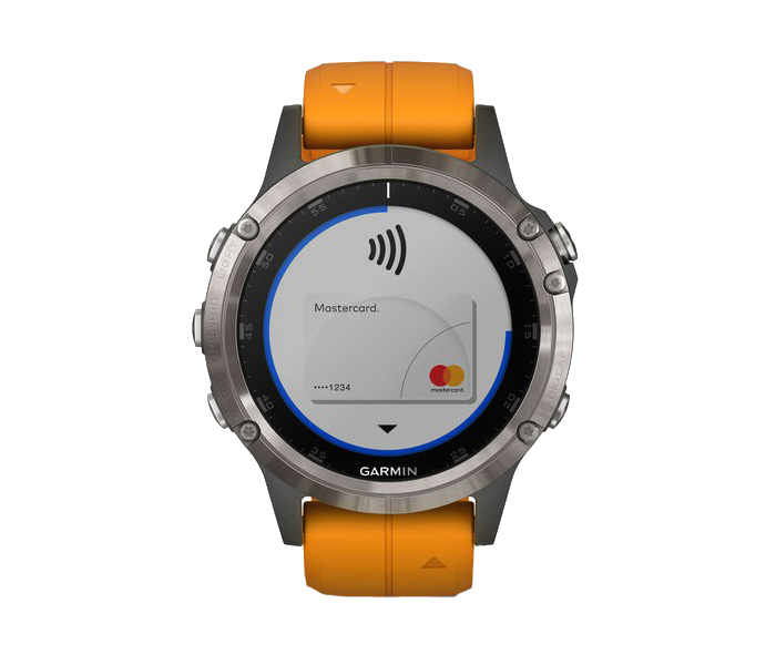 Garmin 010-01988-05 Fenix 5 Plus Smartwatch - Sapphire Titanium with Solar Flare Orange Band - Zoom Image 3