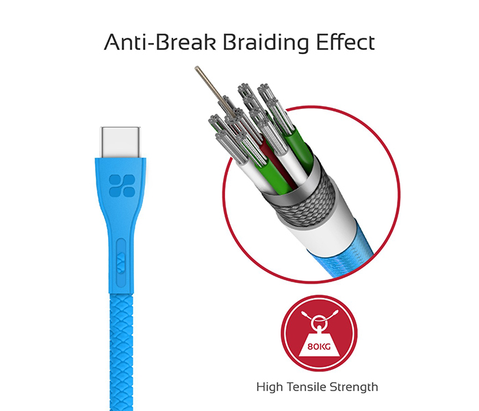 Promate Powerbeam-C USB to USB Type C Fast Charging Cable with Over-Current Protection - 1.2 Metre, Blue - Zoom Image 3