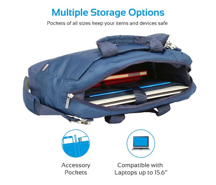 Promate Router-MB 15.6 inch High-Quality Professional Messenger Bag with Adjustable Soft Padded Strap, Blue - Zoom Image 1