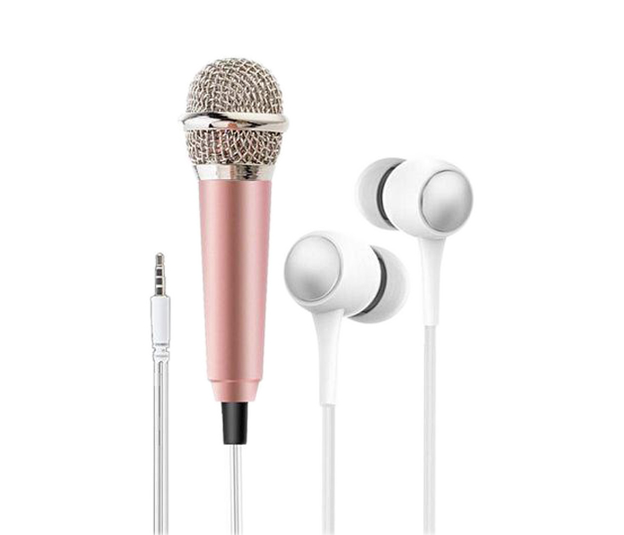 Fashionable Tiktok Mobile Phone Clip On Mic With Earphone - Rose Gold - Zoom Image