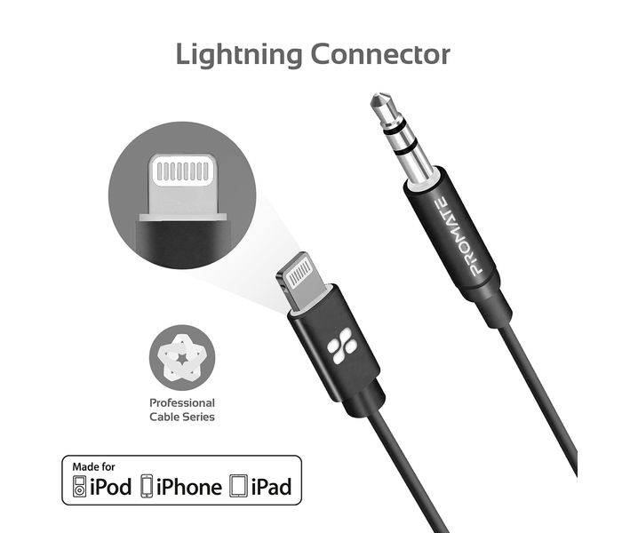 Promate AudioLink-LT2 Apple MFi Certified 3.5mm Lightning AUX Cable - Black - Zoom Image 6