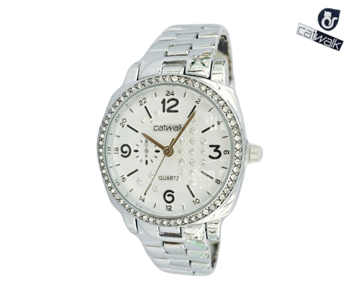 Catwalk CW-177 Genuine quality Fashionable Cz Watch For Women Silver and White - Zoom Image