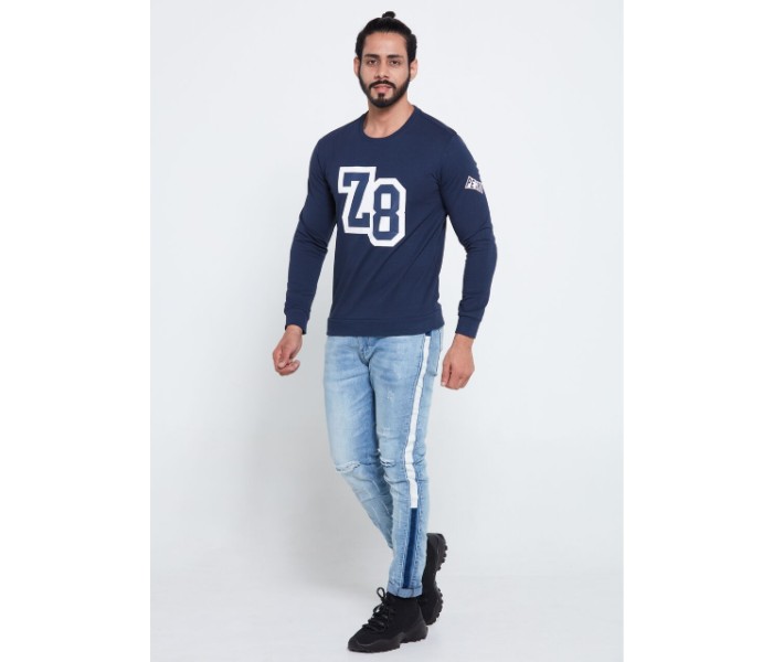 Petro OU10045 Printed Long sleeve Crew Neck T- Shirt L- Blue - Zoom Image 3