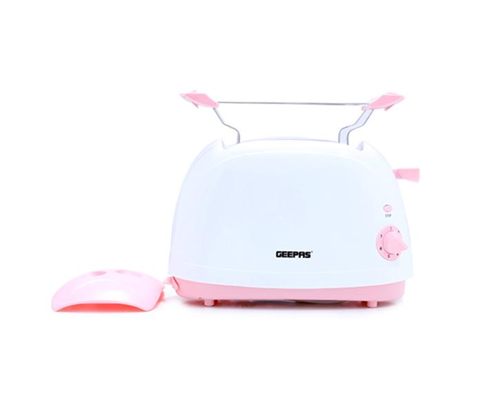 Geepas GBT6110 2 Slice Bread Toaster with Crumb Tray - White & Pink - Zoom Image 1