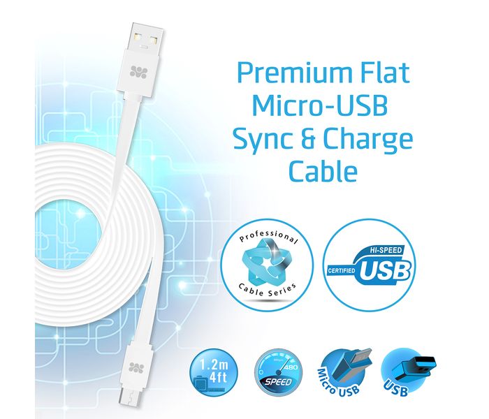 Promate LinkMate-U2F Premium Flat Micro-USB Sync & Charge Cable - White - Zoom Image 1