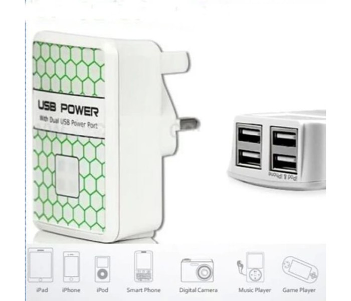 Turbo 4 USB Port Adaptive Charging UK Power Adapter With LED Light, White - Zoom Image 3