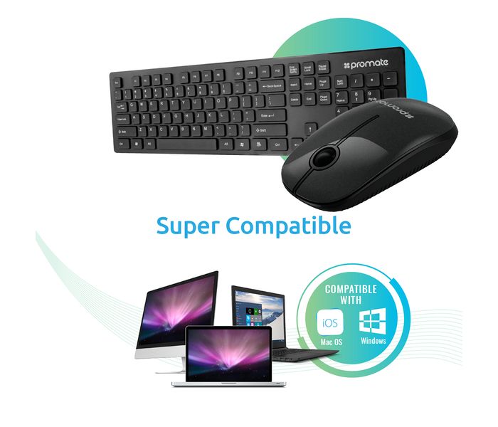 Promate Keymate-2 2.4Ghz Ultra-Slim Arabic Wireless Keyboard and Mouse, Black - Zoom Image 4