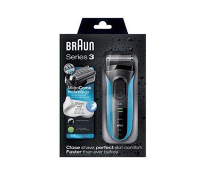 Braun N12822413A Series 3 Rechargeable Wet And Dry Shaver Black/Blue - Zoom Image