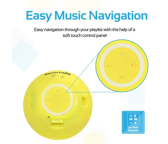 Promate Flirtyfunk Cute Emoji Stereo Sound Wireless Bluetooth Speaker with Built-in Mic - Yellow - Zoom Image 3