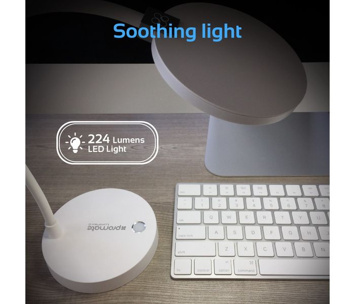 Promate LumiFlex-2 LED Desk Lamp with Built-in 4000mAh Power Bank & Mobile Charging Hub, White - Zoom Image 1