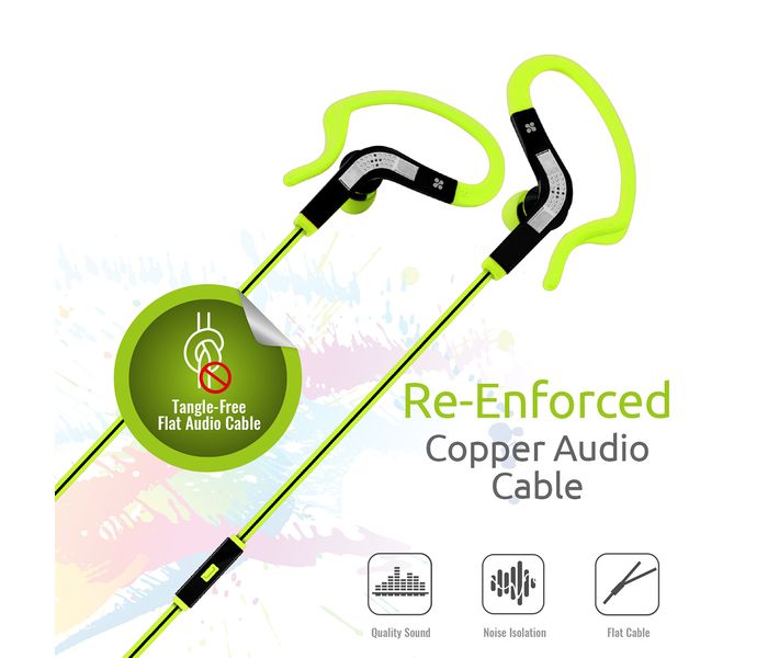 Promate Snazzy Premium In Ear Noise Isolating Sweatproof Earhook Earphone with Copper Cable, Green - Zoom Image 3