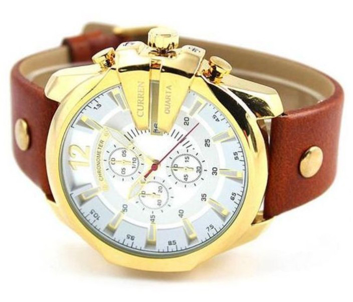 Curren 8176 Leather Band Analog Watch for Men Gold - Zoom Image 2