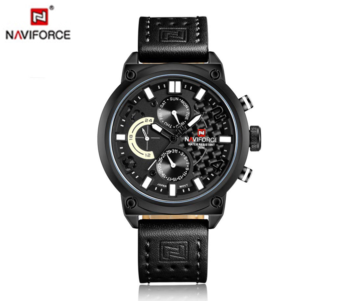 Naviforce 9068 Men Luxury Chronograph Leather Starp Watch - Black - Zoom Image 2