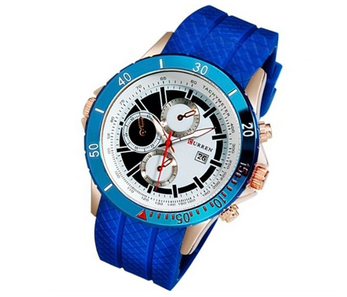 Curren 8143BLUG White Dial Blue Rubber Band Watch For Men - Zoom Image 2