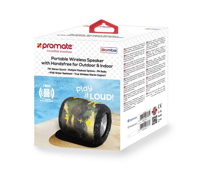 Promate Bomba Portable Wireless Speaker with Handsfree for Outdoor & Indoor - Camouflage - Zoom Image 8