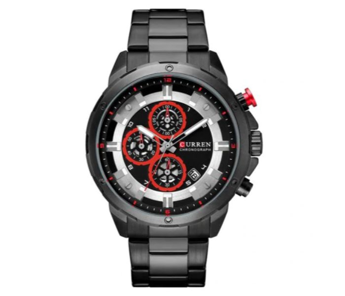 Curren 8323 Stainless Steel Analog Watch For Men Black And Red - Zoom Image