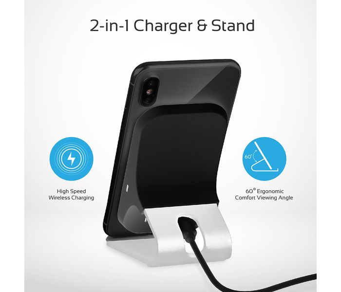 Promate Auradock-6 15W Qi Wireless Charging Pad Stand with Dual Coil - Grey - Zoom Image 2