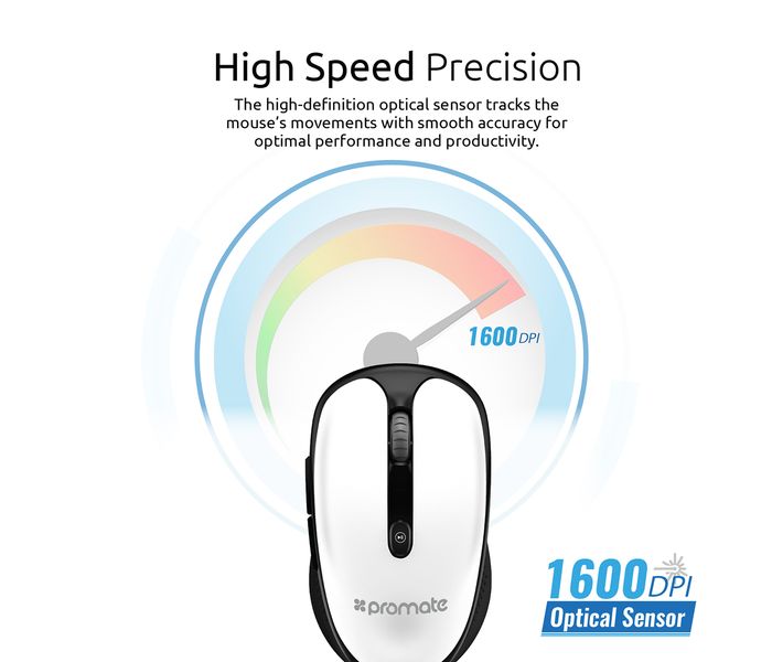 Promate Clix-4 2.4Ghz Multimedia Wireless Optical Mouse with USB Adapter, White - Zoom Image 5