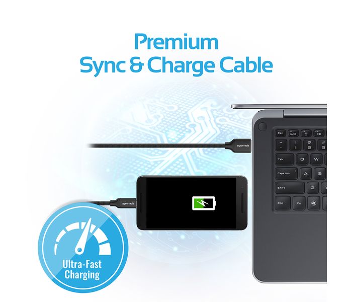 Promate UniLink-CAF USB-C to USB 3.0 Type-A Data and Charging Cable - Black - Zoom Image 3