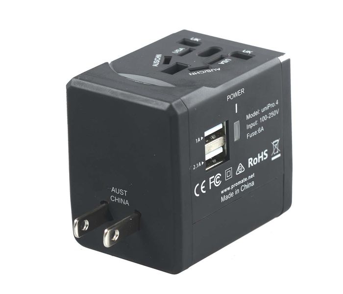 Promate UniPro.4 Multi Regional Travel Adaptor for USB Charged Devices, Black - Zoom Image 6