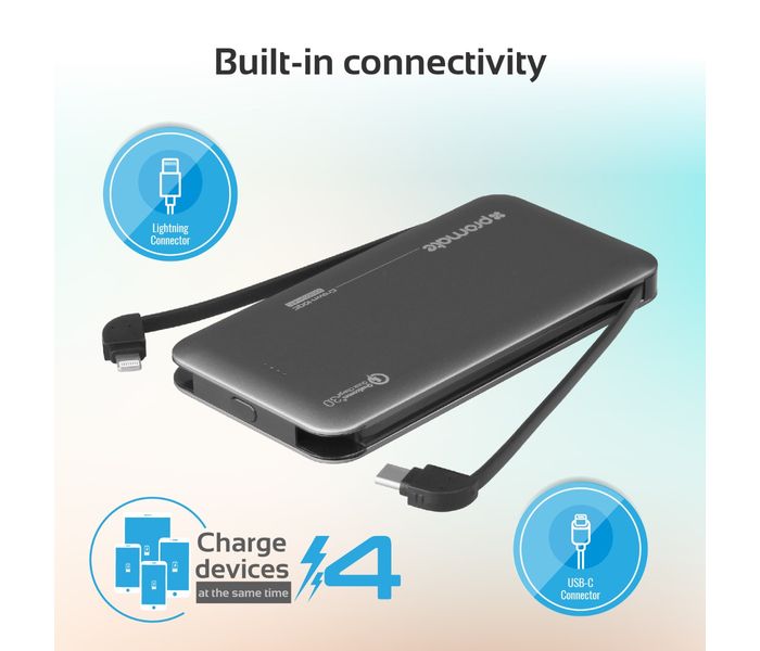 Promate Crown-10QC 10000 mAh Portable Power Bank with 18W USB Type C Charging Port, Grey - Zoom Image 2