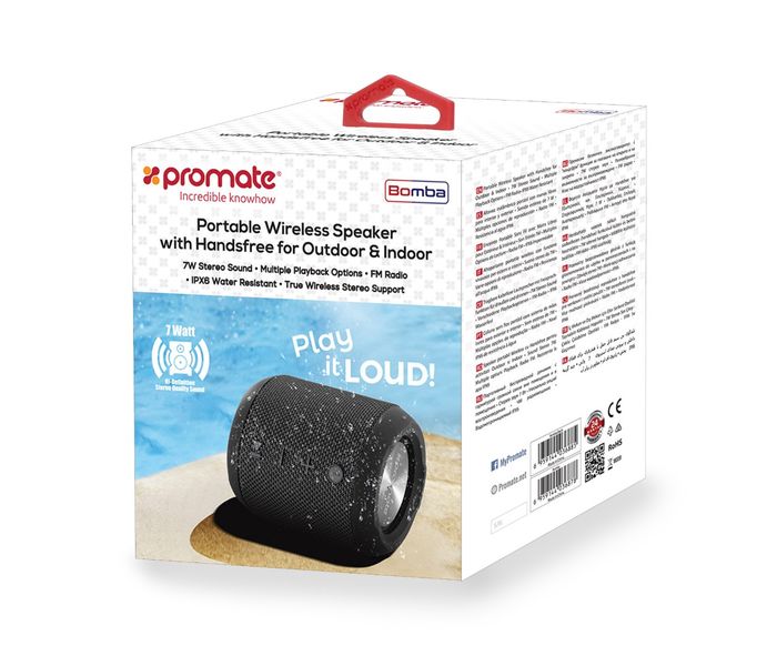 Promate Bomba Portable Wireless Speaker with Handsfree for Outdoor & Indoor - Black - Zoom Image 8